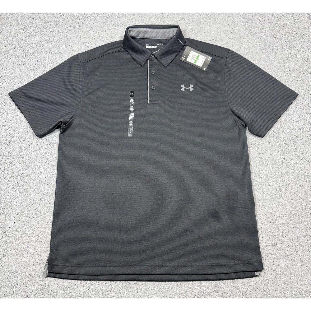 NWT Under Armour Polo Shirt Mens L Black Tech Polo Loose Fit Golf Performance